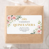 Étiquette Roses rose rose moderne or tiara 15e anniversaire (En situation)