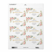 Étiquette Roses rose rose moderne or tiara 15e anniversaire (Feuille entière)