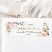 Étiquette Roses rose rose moderne or tiara 15e anniversaire (En situation)