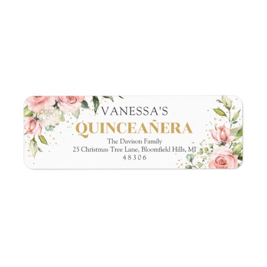 Étiquette Roses rose rose moderne or tiara 15e anniversaire (Devant)