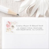 Étiquette Roses roses et feuilles d'or (En situation)