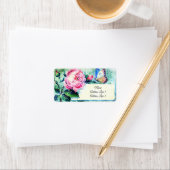 Étiquette Roses roses et papillon roses victoriennes (En situation)