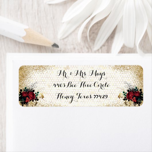 Étiquette Roses rouges gothiques (En situation)