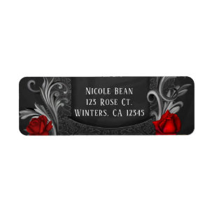 Étiquette Roses rouges ornement noir mariage gothique