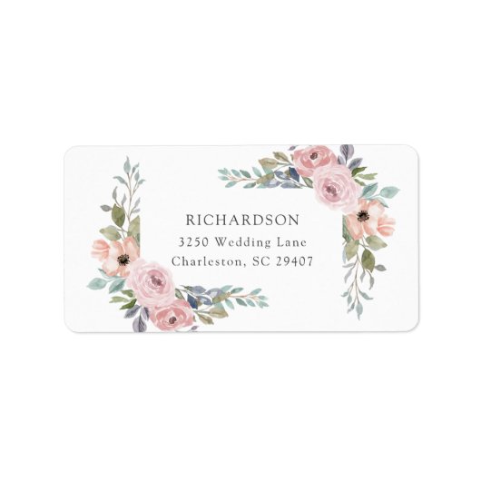 Étiquette Roses subtils d'aquarelle | Mariage floral (Devant)