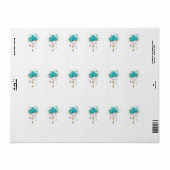 Étiquette Roses turquoise avec touches (Feuille entière)