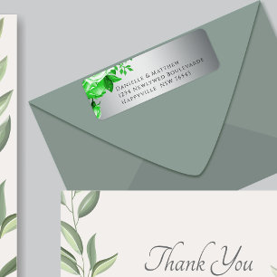 Étiquette Roses verts sur mariage luxueux argent élégant