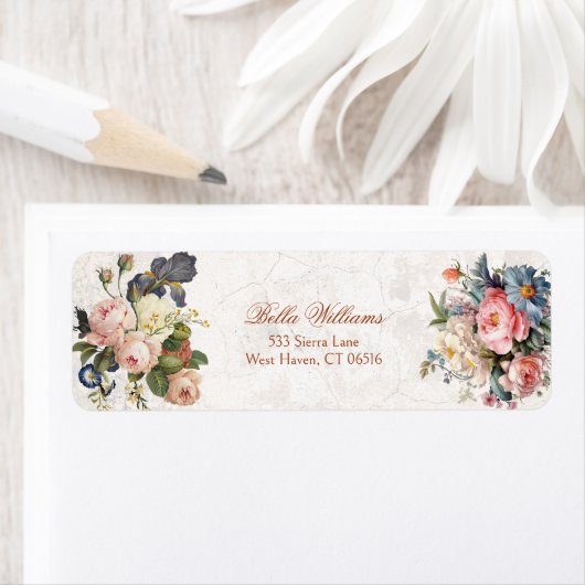 Étiquette Roses Vintages rustiques & Iris (En situation)