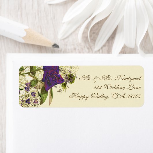 Étiquette Roses violets (En situation)