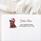 Étiquette Rottweiler Santa Hat Christmas Return Address (En situation)