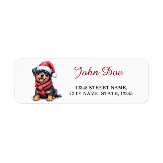Étiquette Rottweiler Santa Hat Christmas Return Address (Devant)