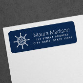 Étiquette Roue du navire bleu foncé nautique