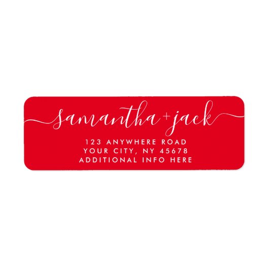 Étiquette Rouge 4 LIGNES Mariage moderne élégant Adresse de  (Devant)