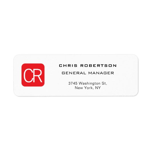 Étiquette Rouge Blanc Professionnel Uni avec Monogramme (Devant)
