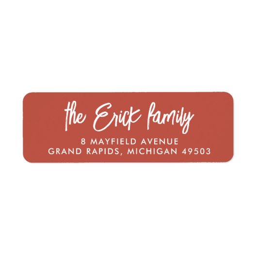 Étiquette Rouge & Blanc Script Calligraphie & Typographie Mo (Devant)