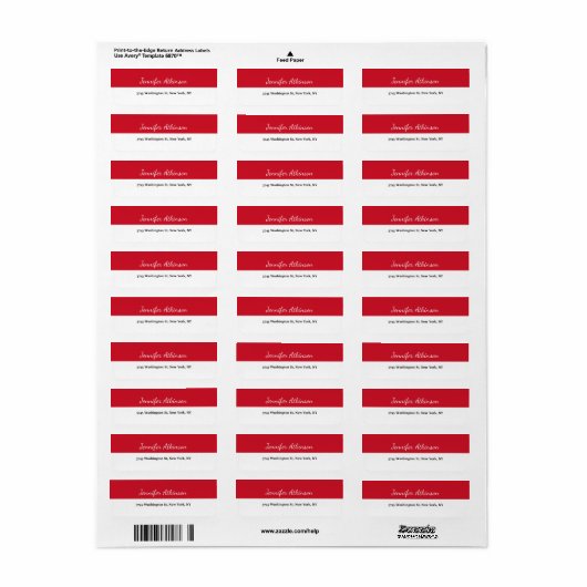 Étiquette Rouge Blanc Tentures Créatif Script Simple (Feuille entière)