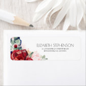 Étiquette Rouge bordeaux et bleu marine Flore élégant (En situation)