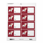 Étiquette Rouge Buffle Plaid Moose Monogramme Noël (Feuille entière)