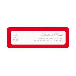 Étiquette Rouge Cerise Monogramme Simple Élégant Adresse de