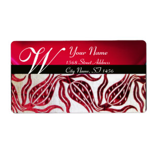 Étiquette ROUGE DAMASK VELVET TULIPS MONOGRAMME Bourgogne Bl
