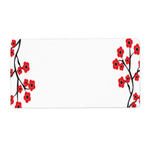 Étiquette rouge de fleurs de cerisier