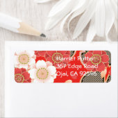 Étiquette Rouge et blanc Sakura Japonais Kimono (En situation)