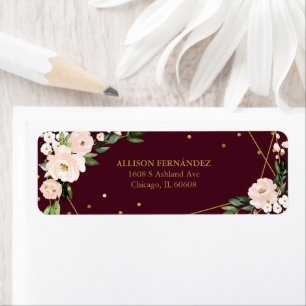 Étiquette Rouge Floral Bourgogne Quinceanera