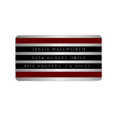 Étiquette Rouge foncé noir et rayures et argent Faux | Adres (Devant)