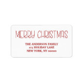 Étiquette ROUGE Joyeux Noël Simple Main Lettré Script (Devant)