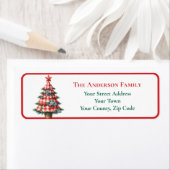 Étiquette Rouge moderne En vichy Arbre de Noël Nom (En situation)