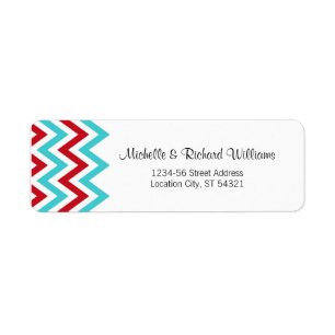 Étiquette Rouge moderne et Aqua Chevron & Lovebirds Mariage