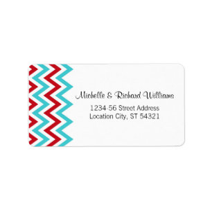 Étiquette Rouge moderne et Aqua Chevron & Lovebirds Mariage
