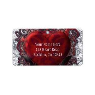 Étiquette Rouge Noir Argent Coeur Saint Valentin Gothique Ro