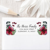 Étiquette Rouge Poinsettia Holly Berries sur blanc (En situation)