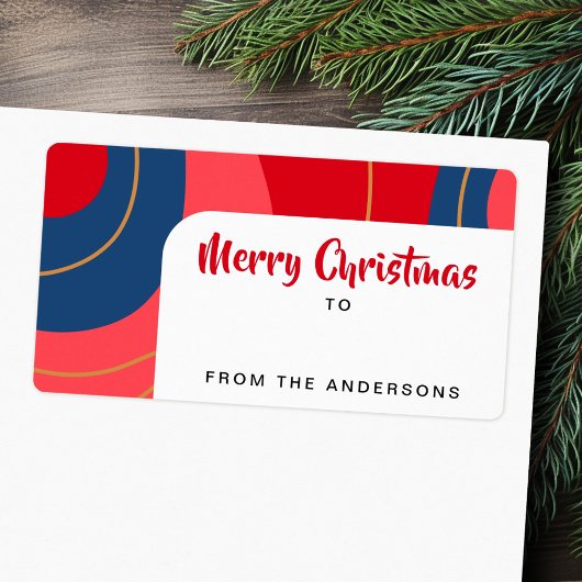 Étiquette Rouge rose bleu foncé rétro Noël à partir du cadea