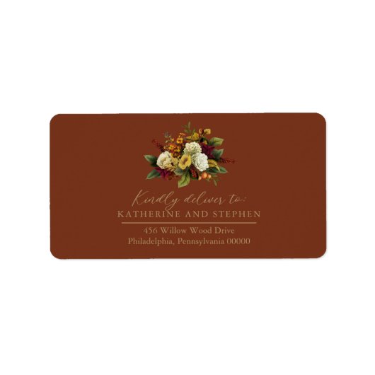 Étiquette Rouge rustique | Orange Floral Bouquet RSVP Adress (Devant)