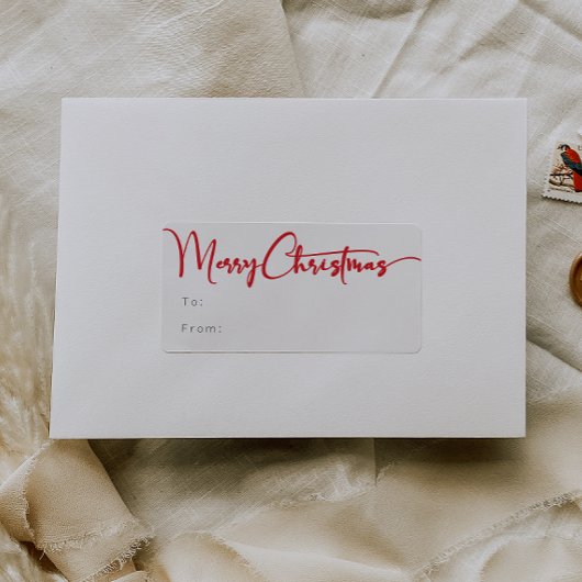 Étiquette Rouge Script Joyeux cadeau de Noël rectangulaire