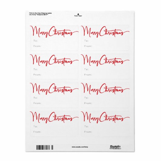 Étiquette Rouge Script Joyeux cadeau de Noël rectangulaire (Feuille entière)