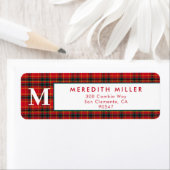 Étiquette Rouge traditionnel de Noël et Plaid vert (En situation)