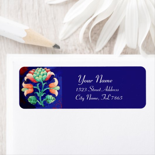 Étiquette Rouge Vert Bleu FLORAL (En situation)