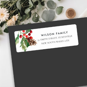 ÉTIQUETTE ROUGE VERT HOLLY BERRY PINE CONE ADRESSE DU NOUVEL