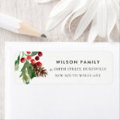 ÉTIQUETTE ROUGE VERT HOLLY BERRY PINE CONE ADRESSE DU NOUVEL (En situation)