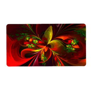 Étiquette Rouge vert moderne Floral Abstrait Art Motif #05