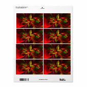 Étiquette Rouge vert moderne Floral Abstrait Art Motif #05 (Feuille entière)