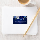 Étiquette Royal Bleu Blanc Argent Métallal Floral Mariage La (En situation)