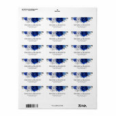 Étiquette Royal Bleu Blanc Argent Métallo Mariage Floral (Feuille entière)