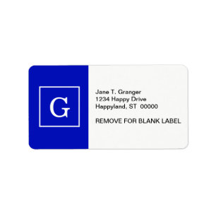 Étiquette Royal Bleu Blanc encadré Monogramme initial