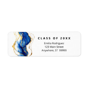 Étiquette Royal Bleu Or Jaune Élégant Graduation Moderne