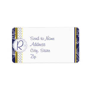 Étiquette Royal Blue and Yellow Sunflower Monogramme Adresse