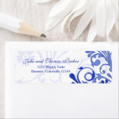 Étiquette Royal Blue Floral Mariage Adresse de retour Label (En situation)